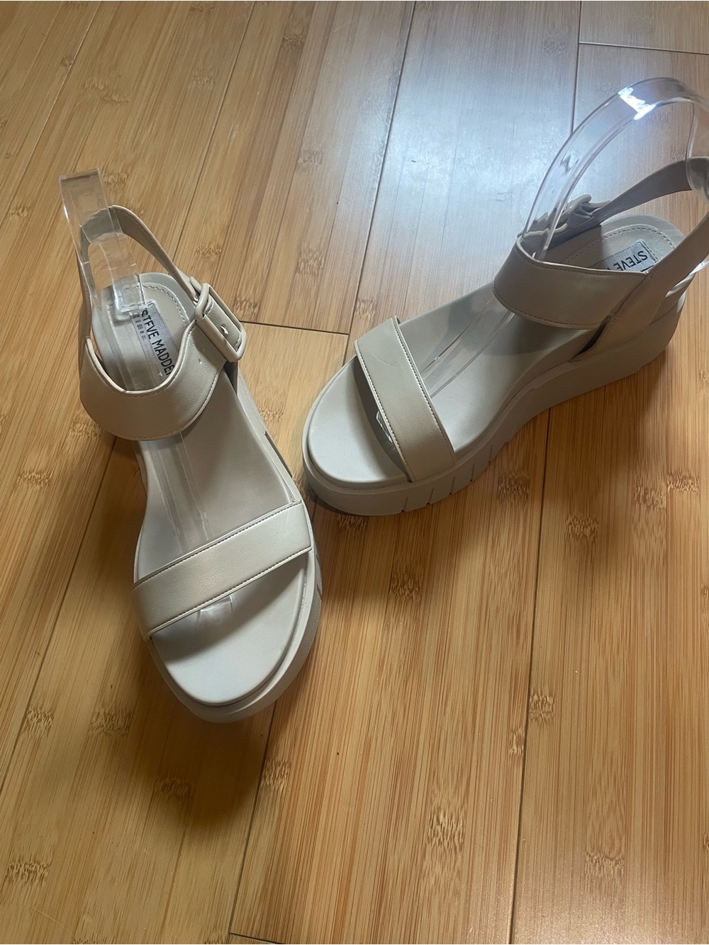Steve Madden Cream/Tan Platform Sandals with Ankle Strap - Picture 1 of 6